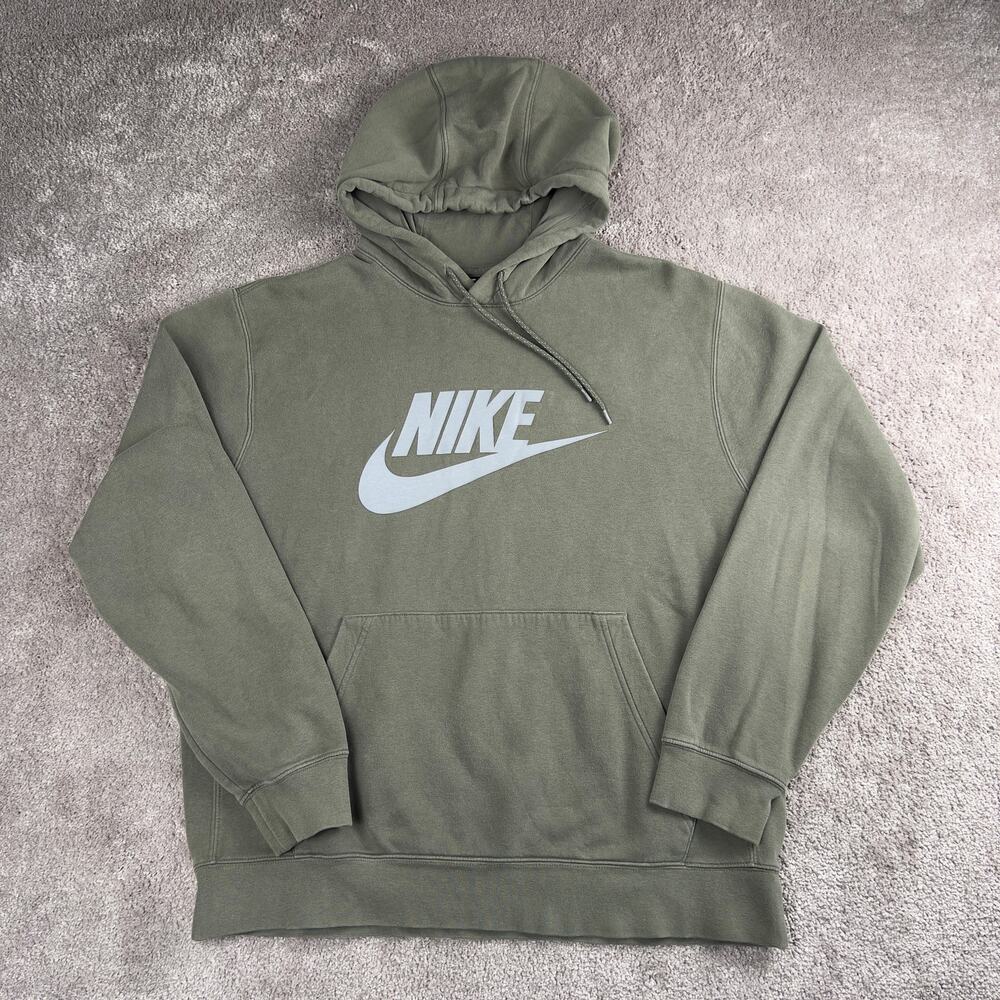 Nike Army Green Pullover Hoodie Sweatshirt Reflective Gray Logo Size L